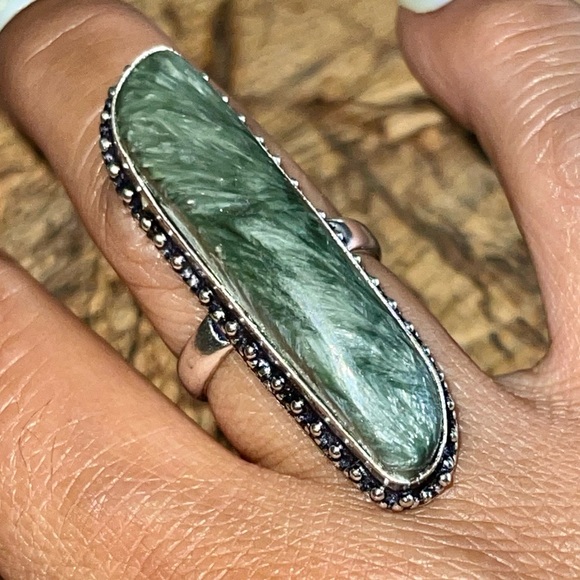 Silver Sage Seraphinite Ring Size 7 1/2 - Picture 4 of 9